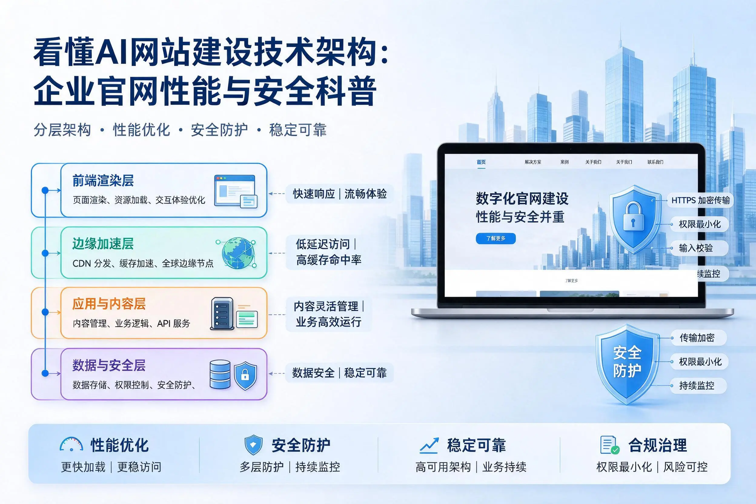 看懂AI网站建设技术架构：固原企业官网性能与安全科普