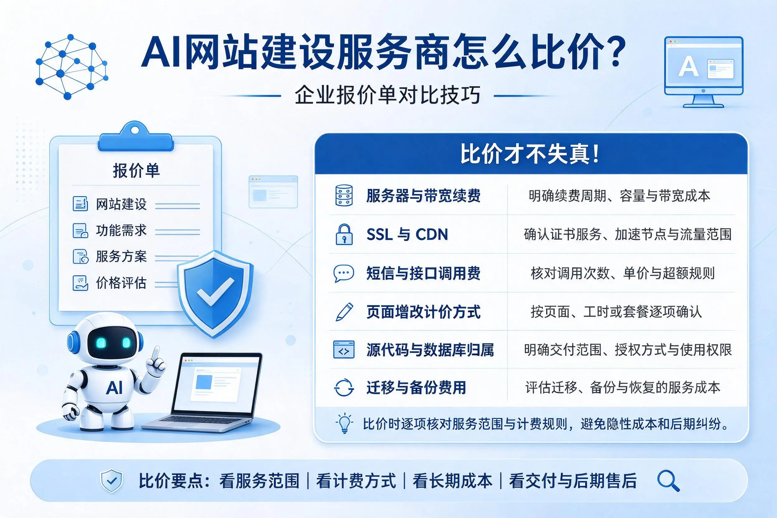 AI网站建设服务商怎么比价？固原企业报价单对比技巧